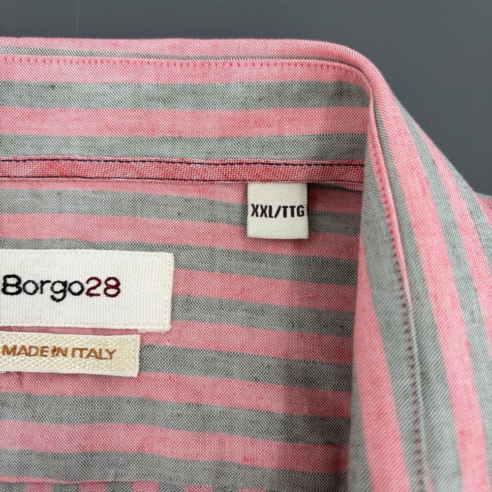 Borgo28 Shirt Mens 2XL Linen Cotton Blend Red Striped Made in Italy Button Up - Picture 4 of 11